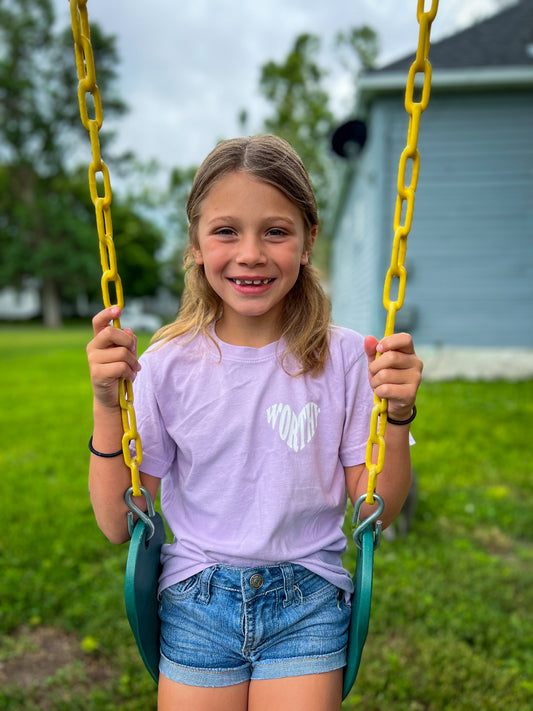 Youth Heart-Shaped Worthy Purple Tshirt