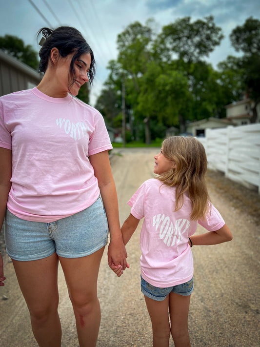 Youth Heart-Shaped Worthy Pink Tshirt