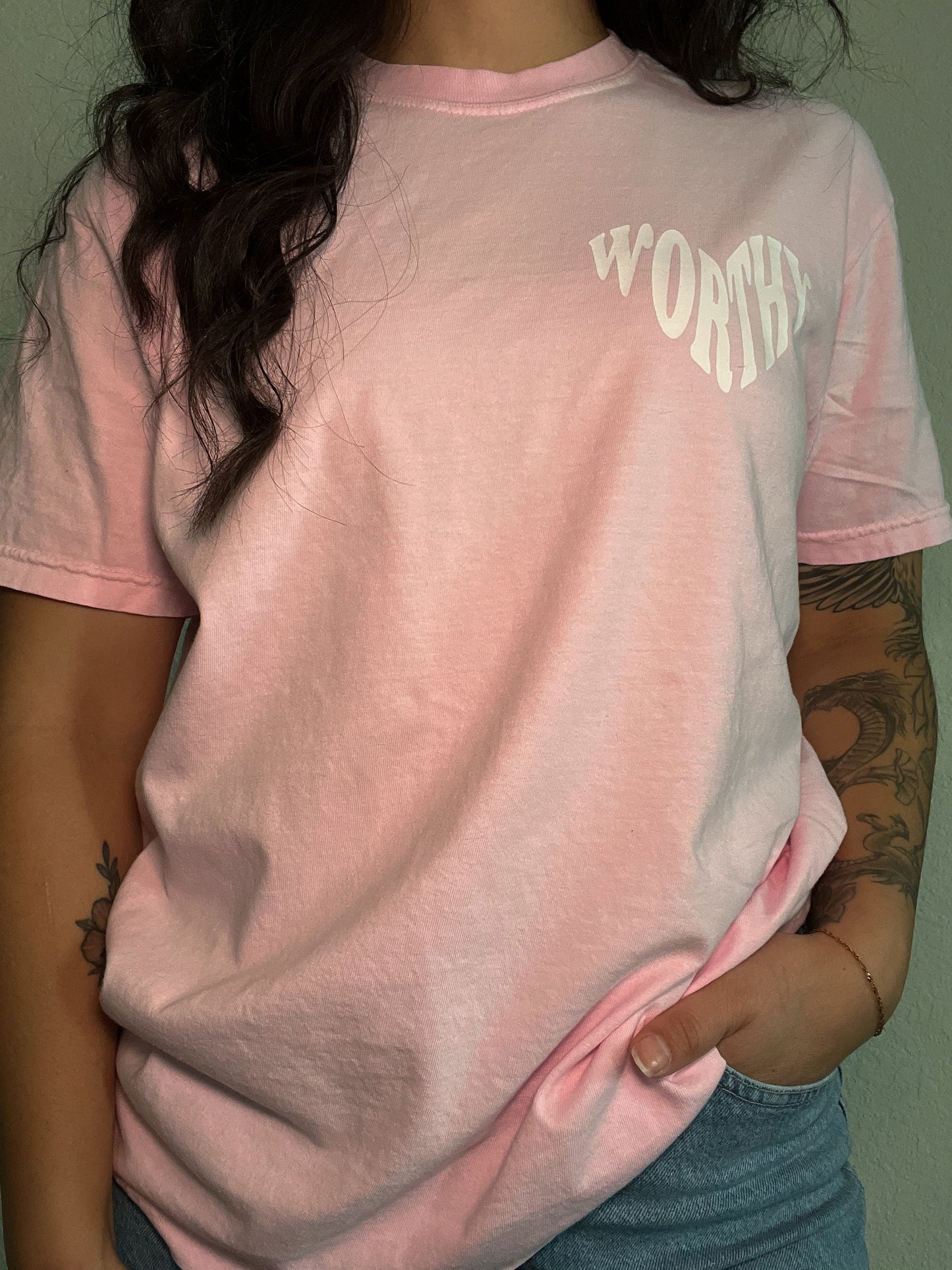 Heart-shaped Worthy Baby Pink Tshirt